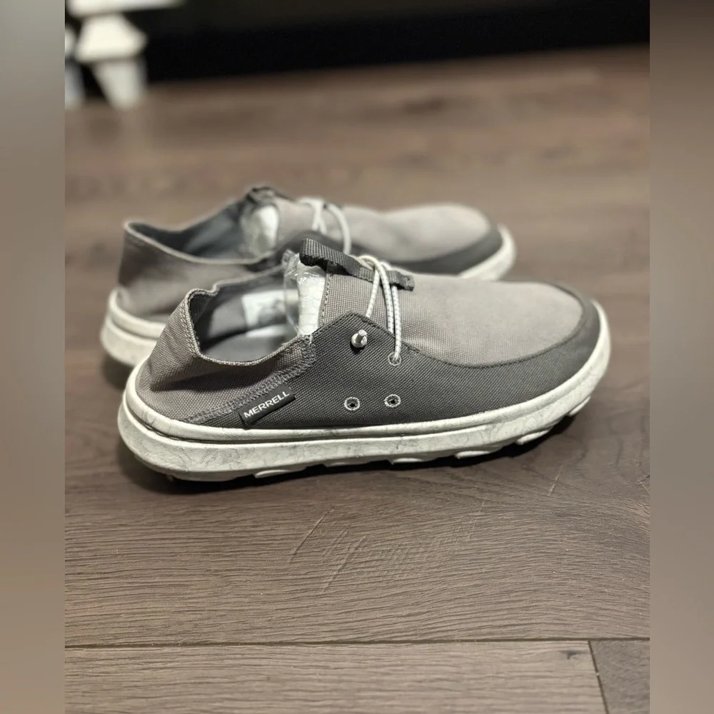 Merrell Men's Hut Moc 2 Canvas Paloma Grey Boat Shoes Slip On‎ Comfort Outdoors